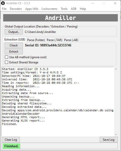 Figure 8: Andriller extraction
