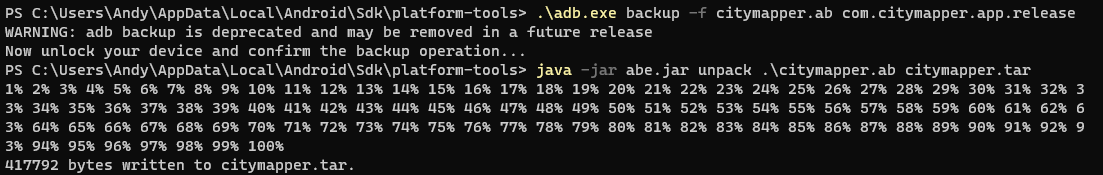 Figure 9: ADB backup